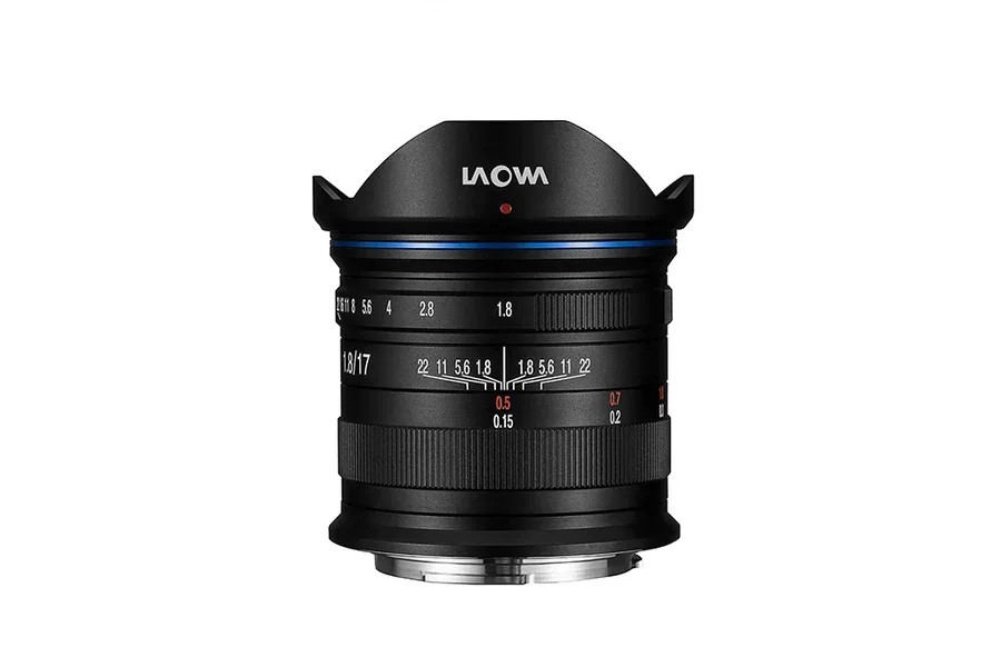 Laowa product photograph of the 17mm f/1.8 MFT lens with focus and aperture rings