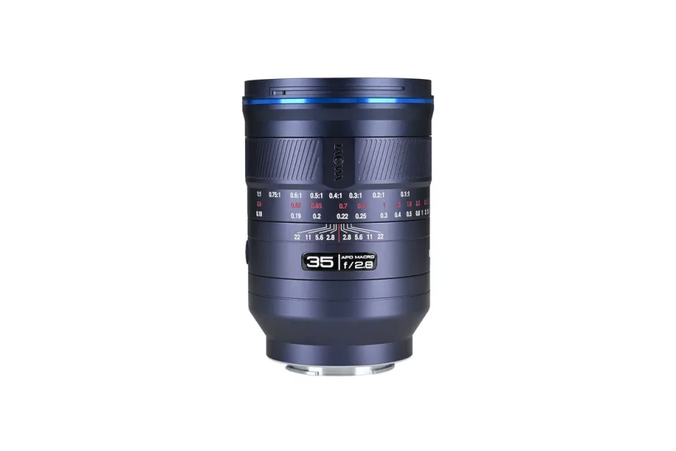 Laowa official photograph of the ACRIS 35mm f/2.8 1X Macro APO lens, Sony E version