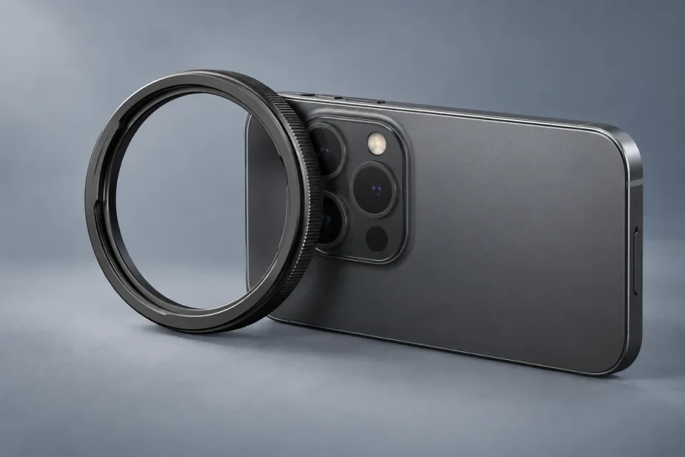 AI-generated conceptual illustration for SmallRig 67mm Threaded Filter Adapter for iPhone 18 Pro 6906; appearance may differ from the actual product