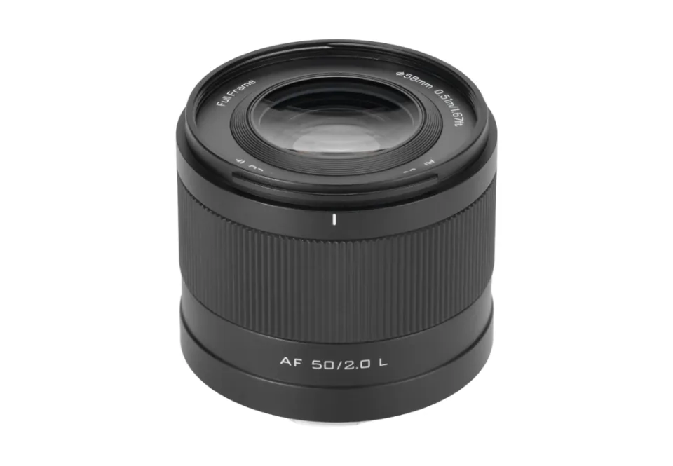 Official Viltrox photograph of the AF 50mm F2 Air lens with L-Mount barrel marking