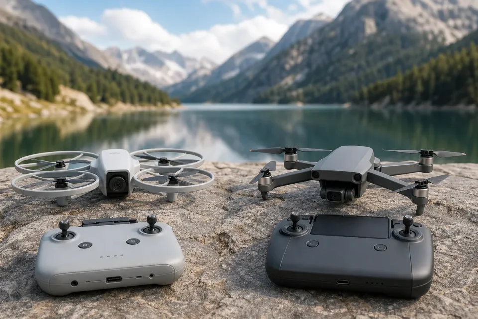 Editorial illustration for DJI Flip vs Mini 4 Pro for Travel