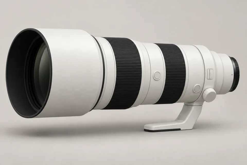 AI-generated conceptual illustration for Sony FE 200-600mm F5.6-6.3 G OSS; approximate appearance, not a product photograph