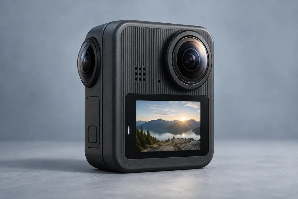 AI-generated conceptual illustration for GoPro MAX2; appearance may differ from the actual product