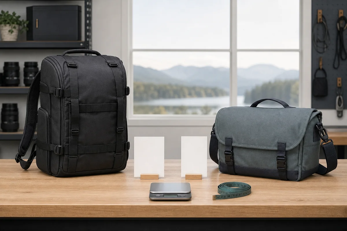 Two different generic camera bags arranged for a neutral comparison