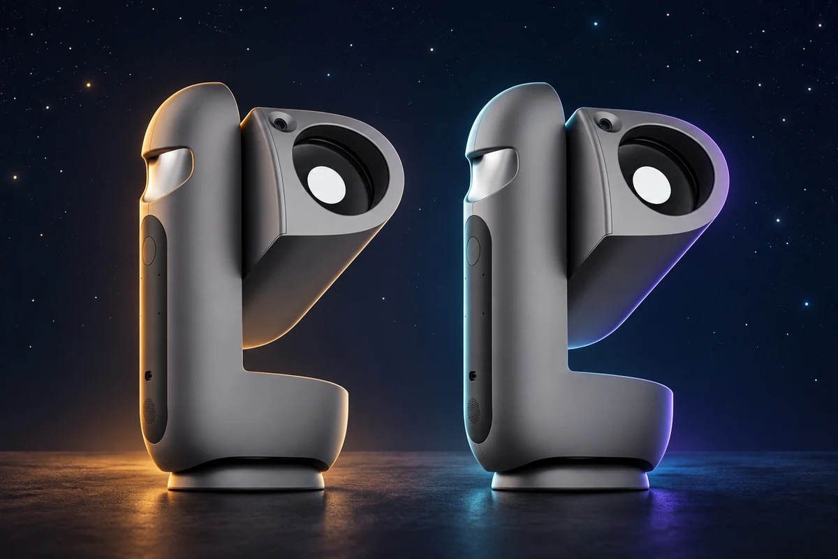 AI-generated editorial illustration of Draco Standard and SHO telescopes with warm and cool lighting against a starry backdrop; not a product photograph