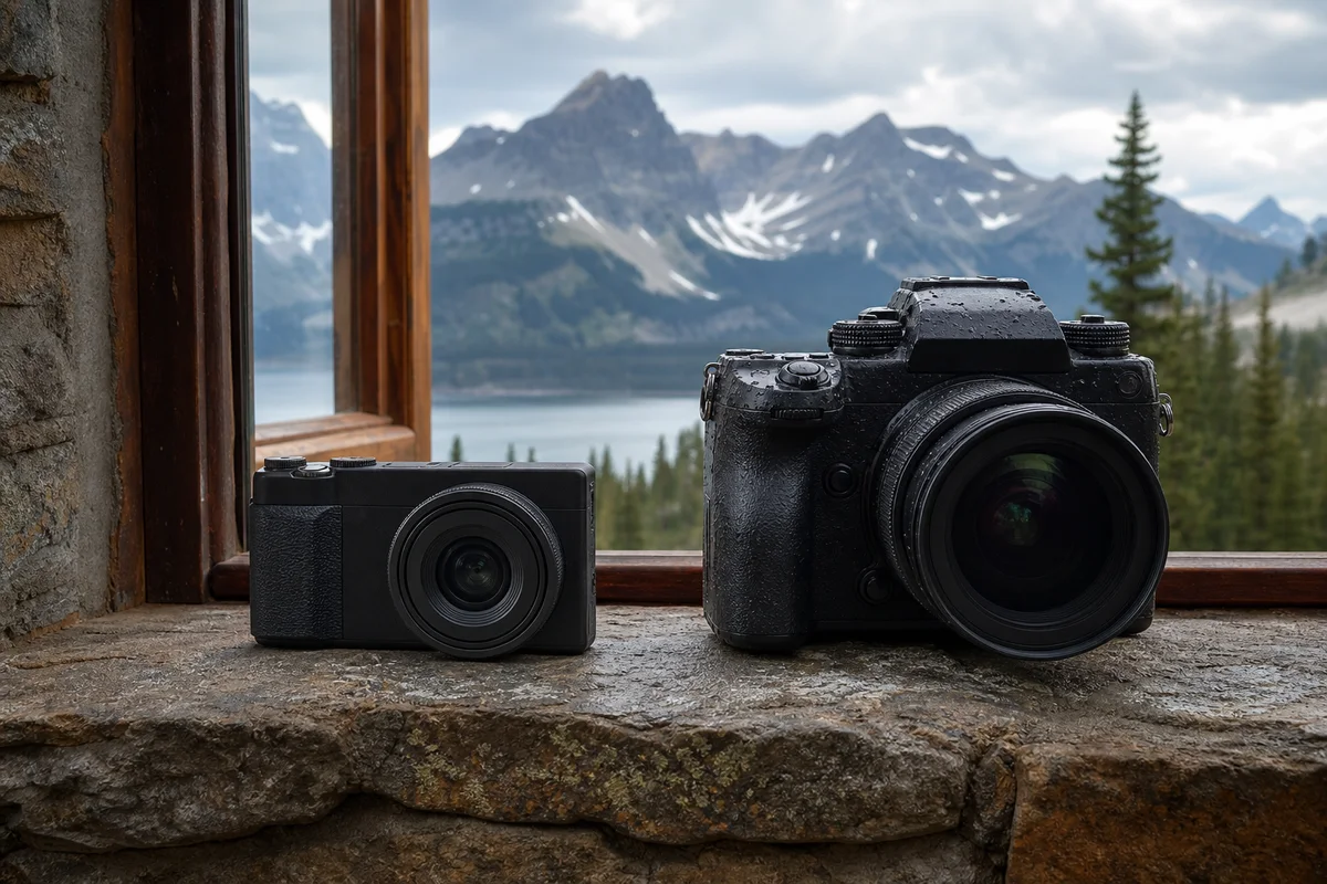 Editorial illustration for Fujifilm X-T50 vs X-T5 for Travel and Landscapes