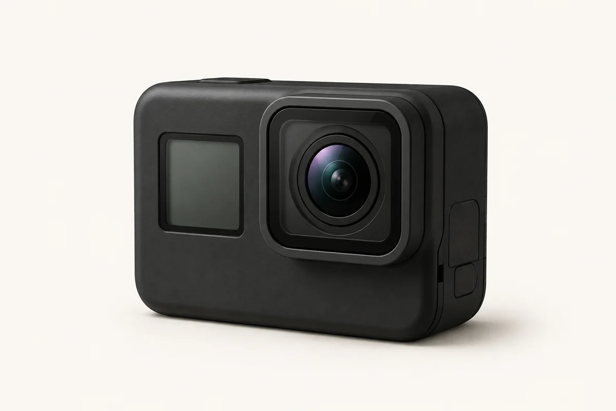 Generic single-lens action camera illustration, not a photograph of HERO13 Black