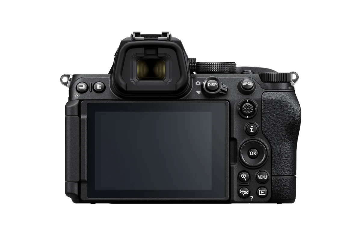 Official Nikon rear view of the Z5II with its electronic viewfinder, vari-angle screen and AF joystick