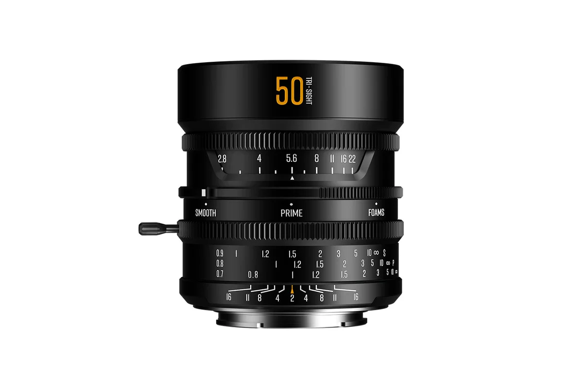 Brightin Star manufacturer photograph of the 50mm F2 TRI-SIGHT lens