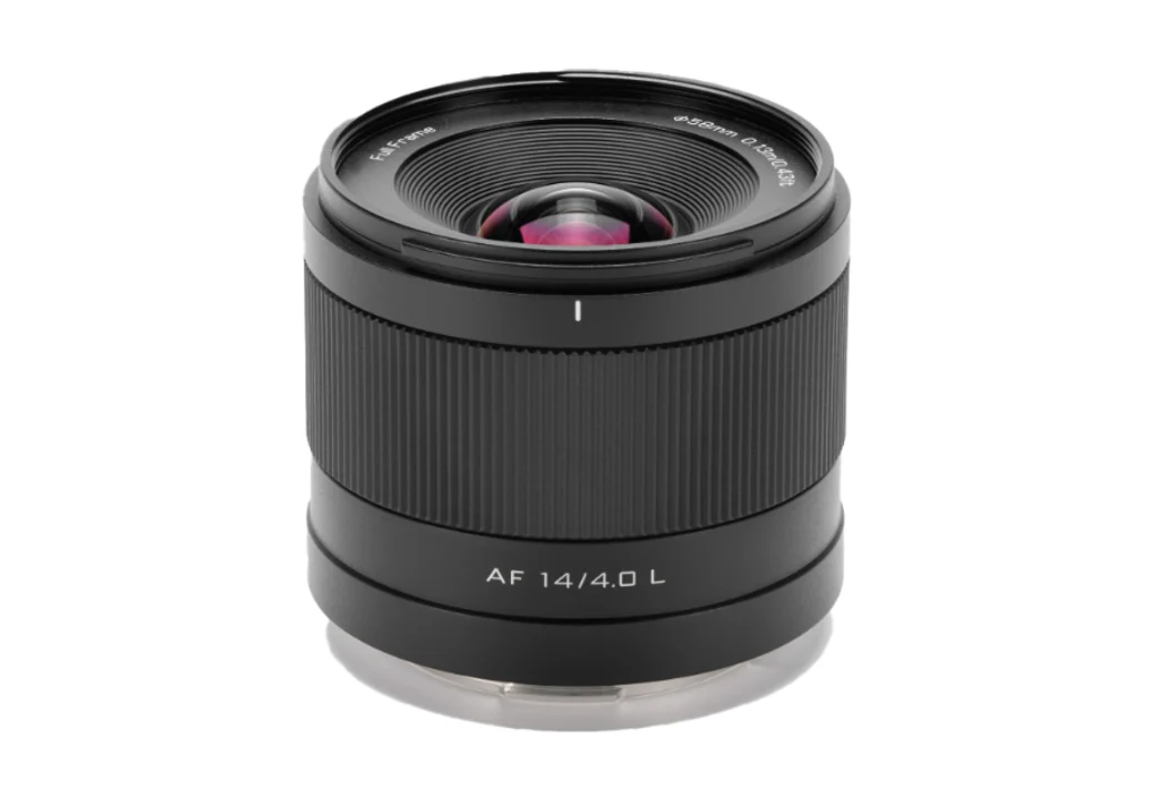 Official Viltrox photograph of the AF 14mm F4 Air lens with L-Mount barrel marking