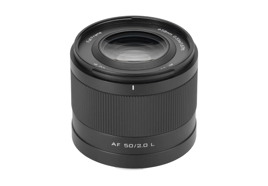 Official Viltrox photograph of the AF 50mm F2 Air lens with L-Mount barrel marking