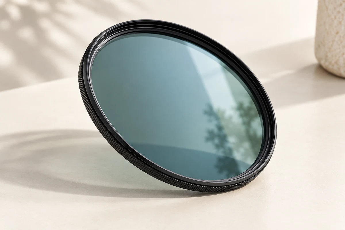 Conceptual illustration of a slim circular polarizing filter, not an exact branded product photograph