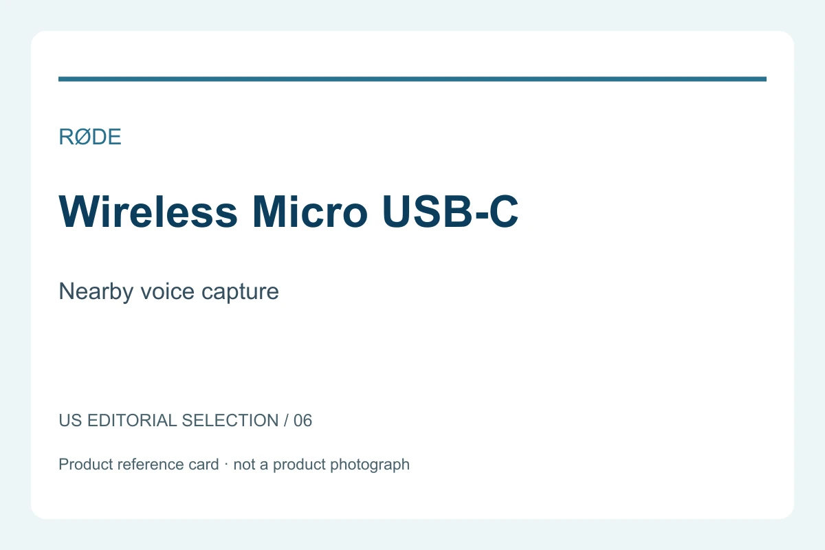 Typographic reference card for RØDE Wireless Micro USB-C; not a product photograph