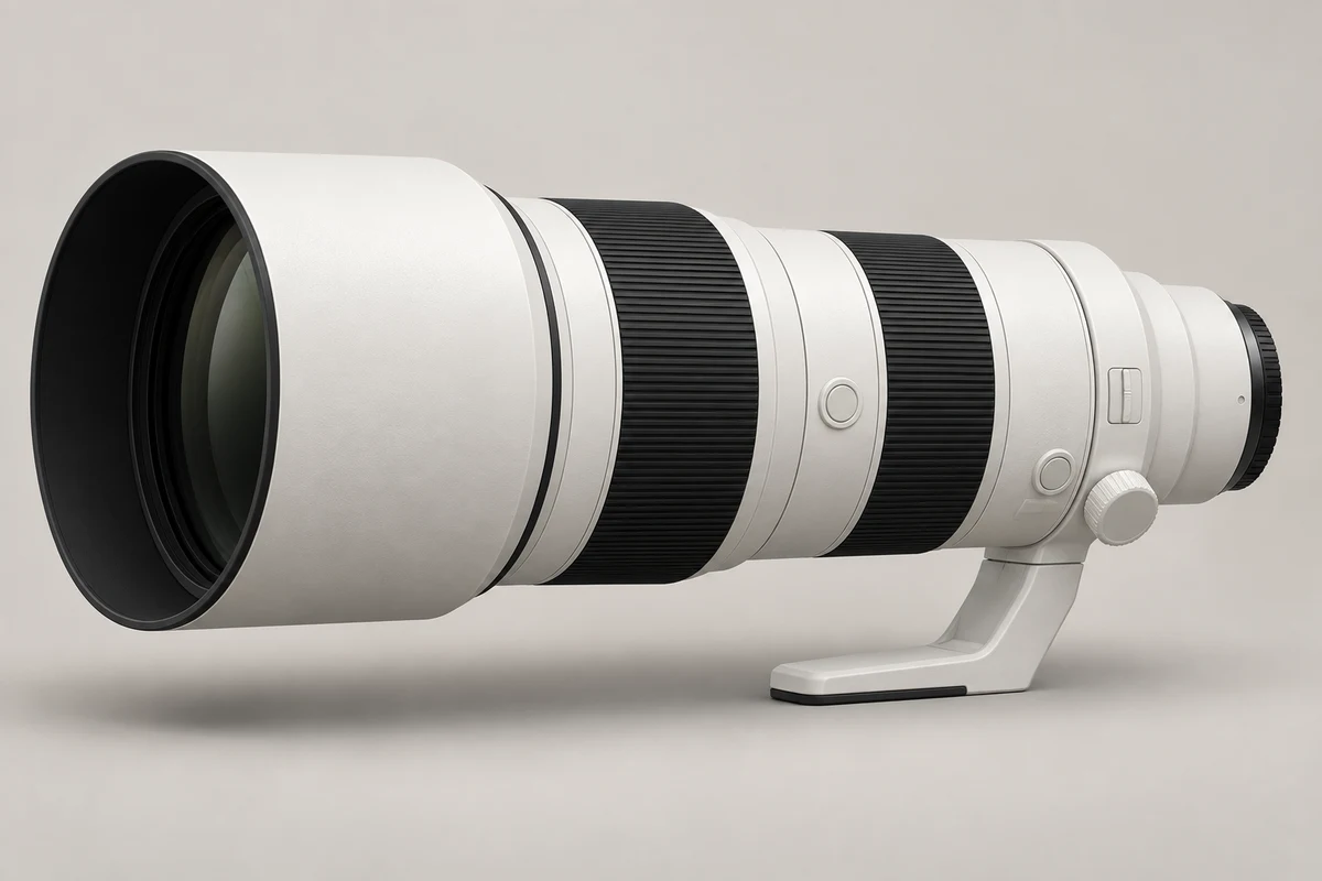 AI-generated conceptual illustration for Sony FE 200-600mm F5.6-6.3 G OSS; approximate appearance, not a product photograph