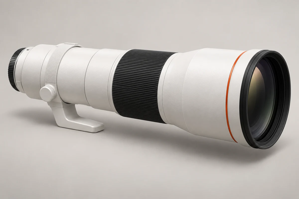 AI-generated conceptual illustration for Sony FE 600mm F6.3 GM OSS; approximate appearance, not a product photograph