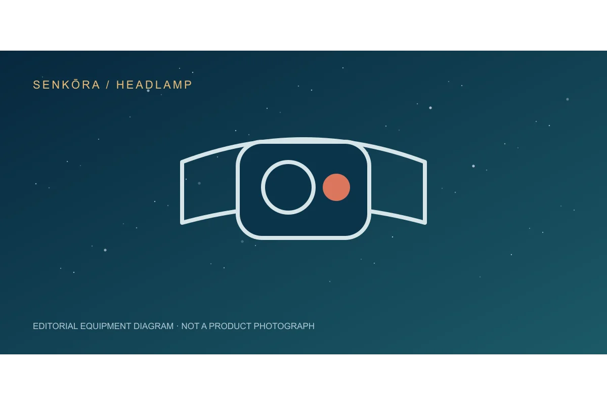 Schematic red-light headlamp illustration, not a photograph of the ACTIK CORE.