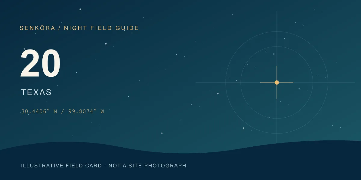 Illustrative night-sky field card for South Llano River State Park; not a photograph of the site.